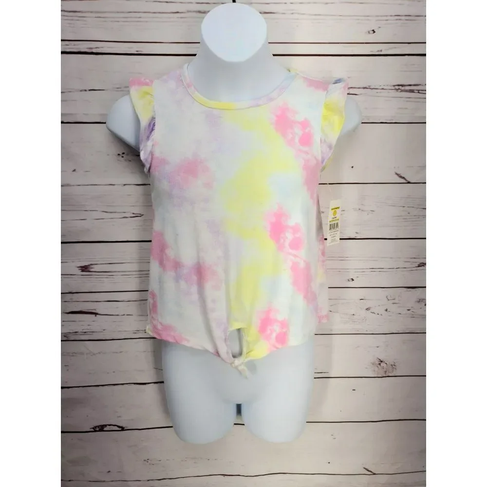 Bobbie Brooks Small 6/6x‎ Rainbow tye dye ruffle sleeve tie front blouse